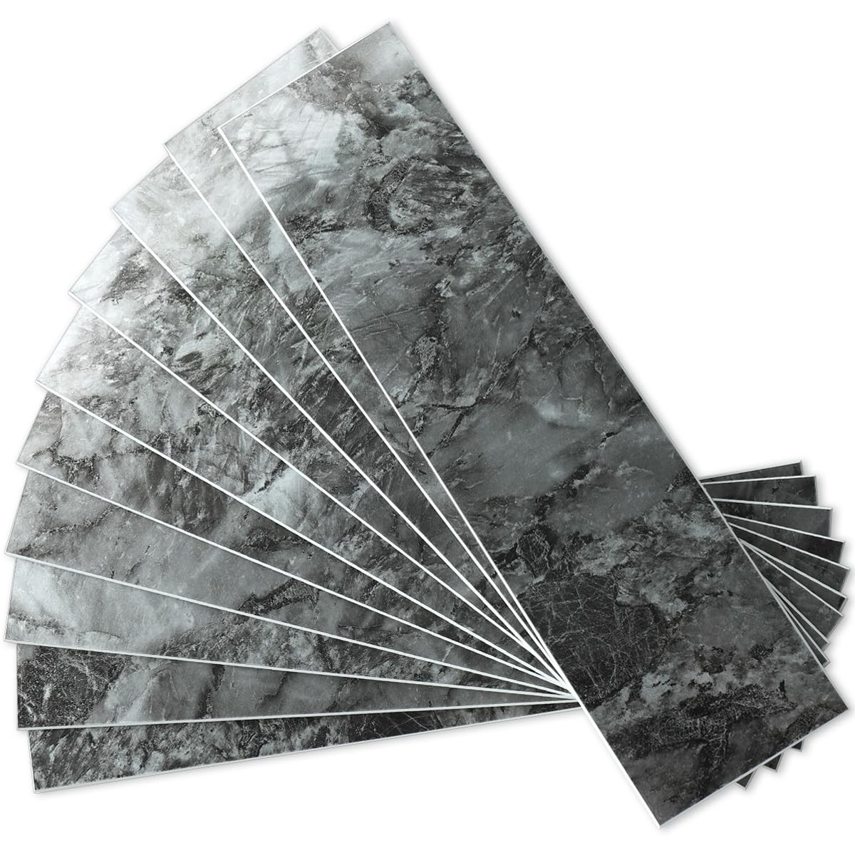 40-Piece Polished Dark Grey Marble Peel and Stick Backsplash Wall Tiles, 3″ x…
