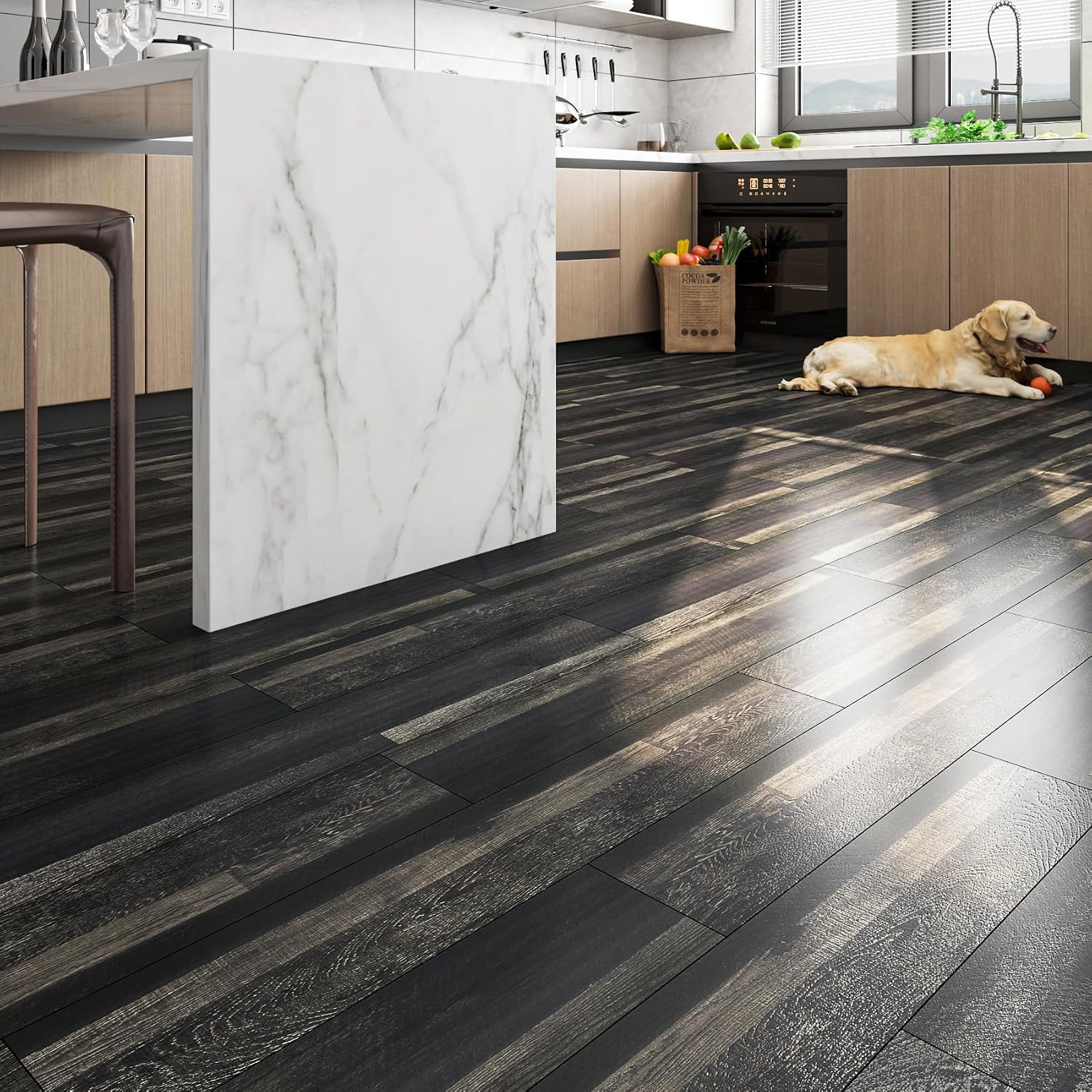 6″X36″ 35 Pcs Black Hard Wood Vinyl Flooring Planks Peel and Stick