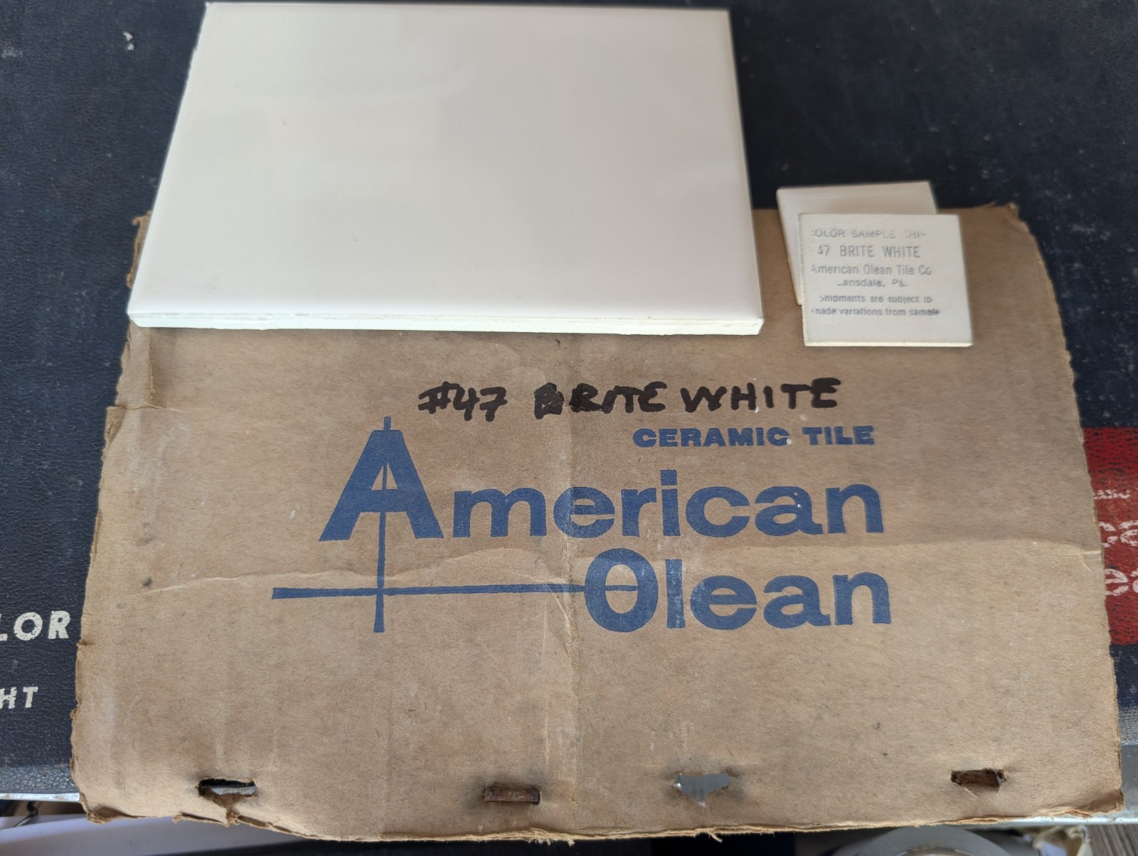 2 pcs American Olean Ceramic Tile Gloss Brite White #47 4-1/4×6″ 1950s 1960s 70s