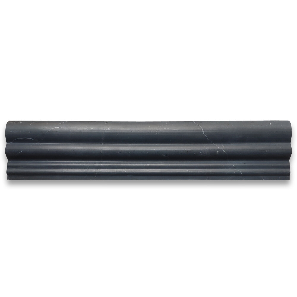 N14H Nero Marquina Black Marble 2-1/2×12 Chair Rail Edge Trim Molding Honed