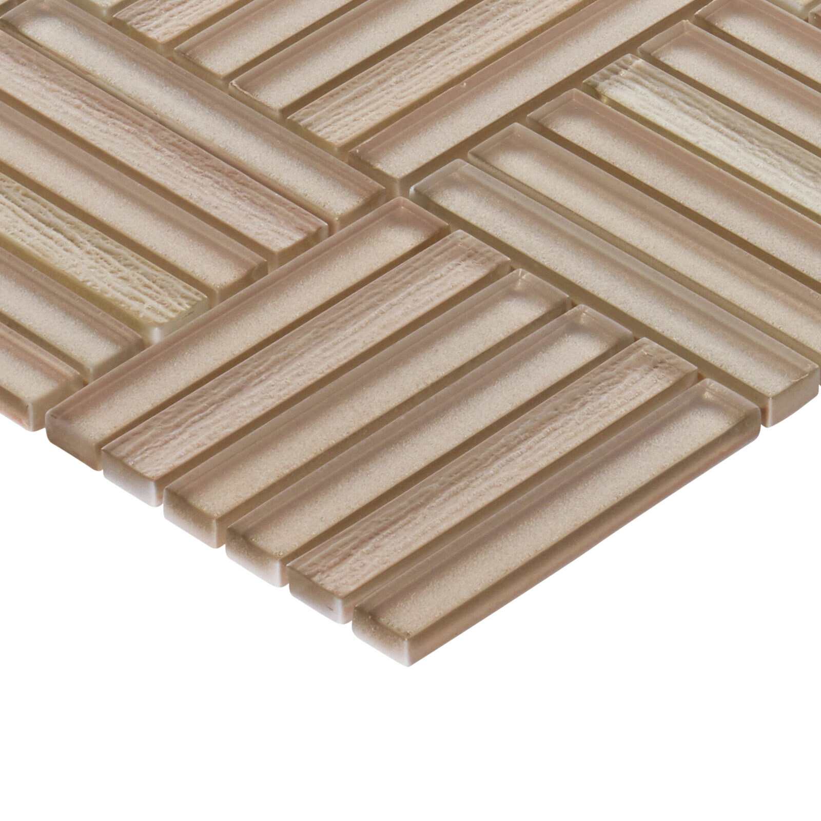 Beige Cream Cold Spray Glass Basketweave Parquet Mosaic Tile Kitchen Backsplash