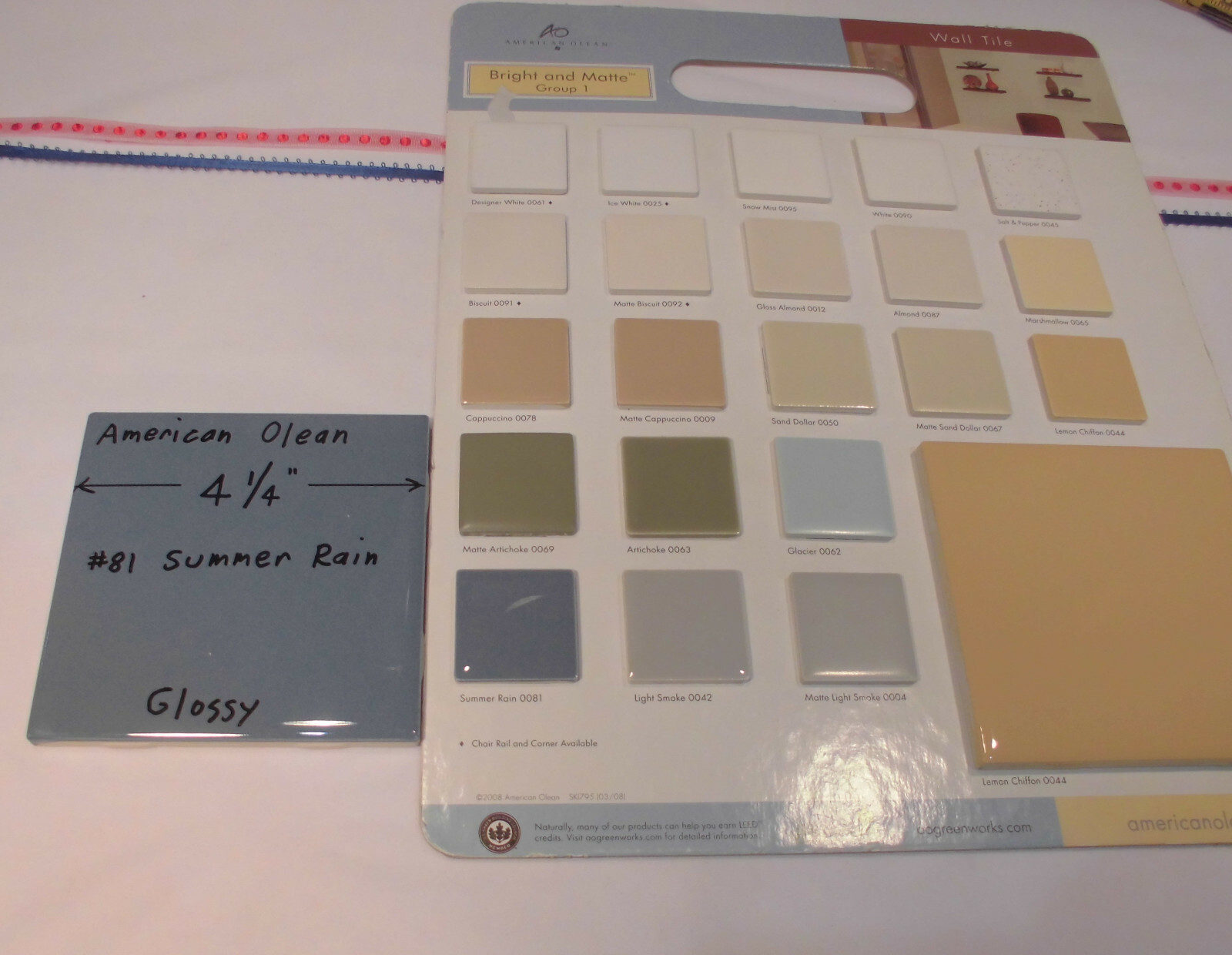 1 pc. Glossy Ceramic Tiles *Blue-Gray * by American Olean 4-1/4″ *Summer Rain*