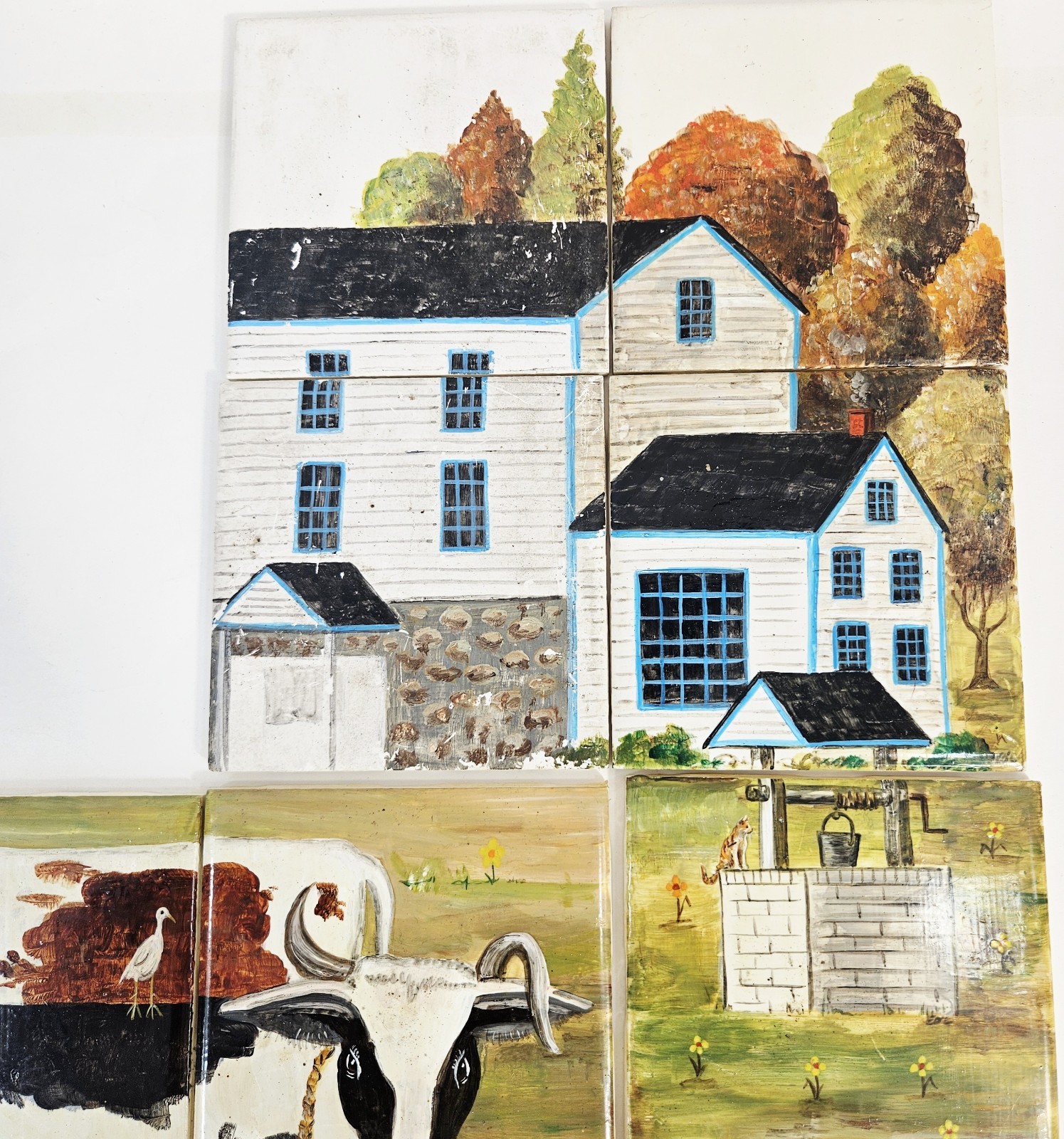 11 Pc Art Cow Farmhouse Countryside Farm Mural Ceramic Backsplash Tile Vintage