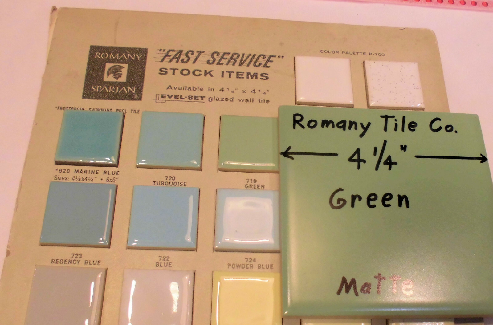1 pc. Matte Ceramic Tile *Green* by The Romany Tile Co. 4-5/16″ Vintage NOS