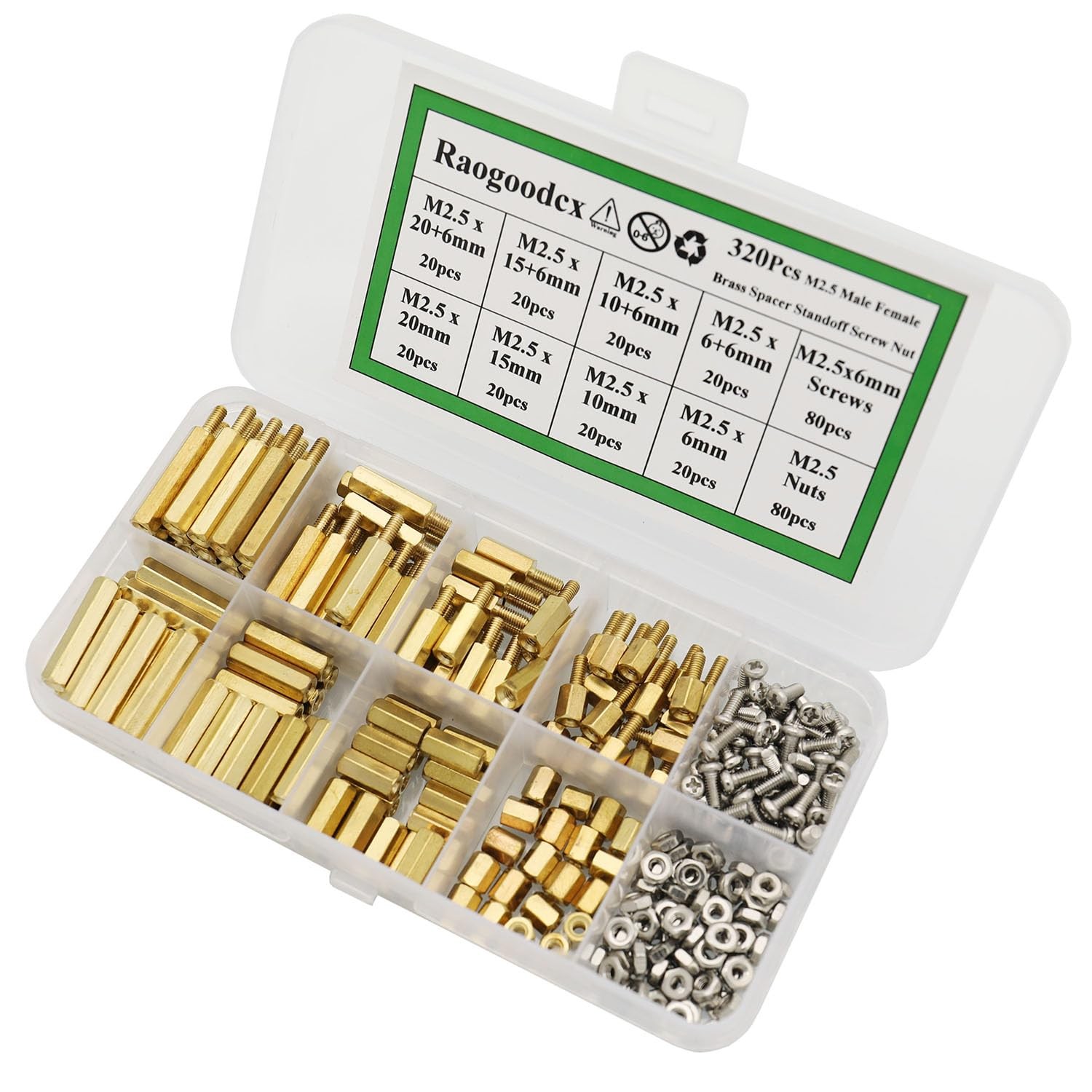 Raogoodcx 320Pcs M2.5 Male Female Brass 6 mm, 10 15 20