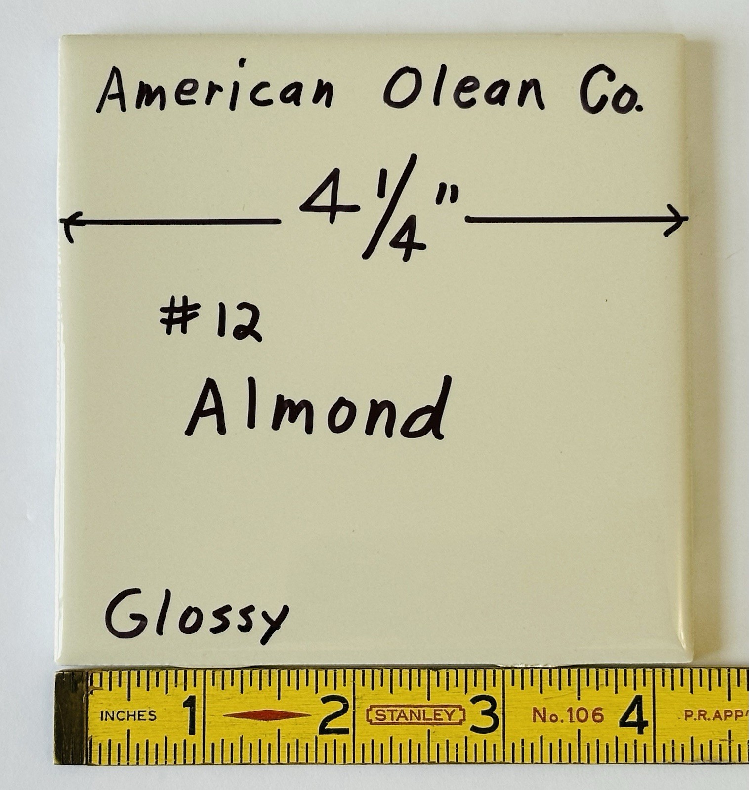 1 pc. Glossy Almond: 4-1/4″ Ceramic Tile by American Olean Co. New Stock