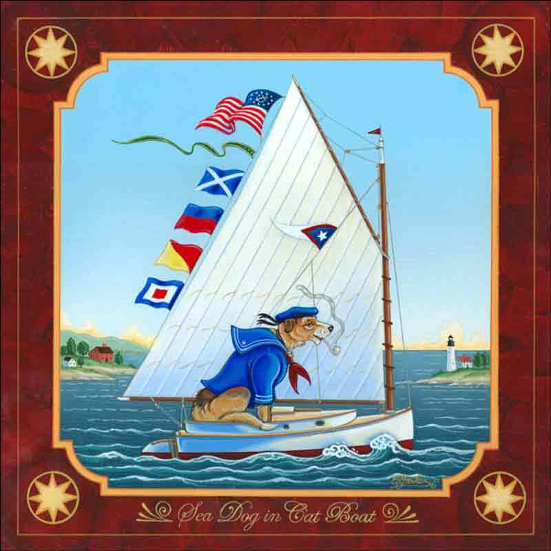 Nautical Accent & Decor Tile Ed Parker Dog Boat Art POV-EP006AT