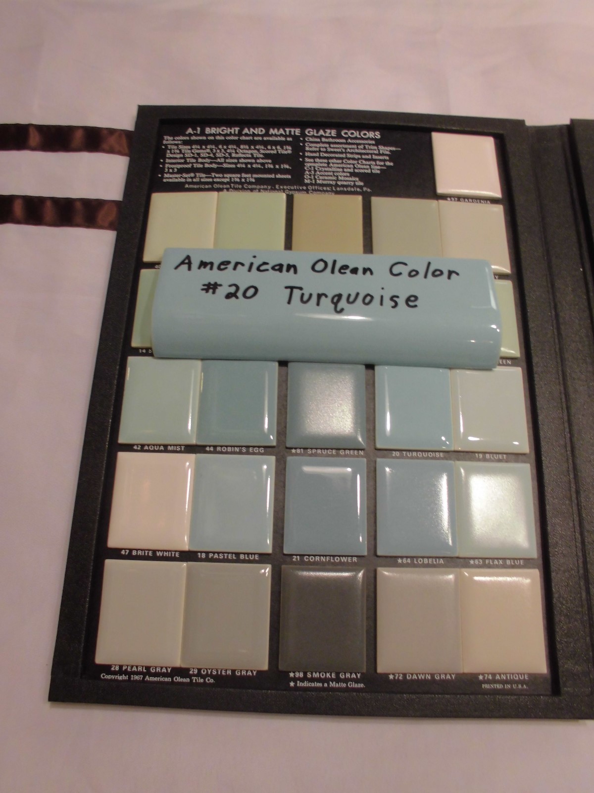 1 pc. *Glossy Turquoise* 2″ X 6″ Radius Bullnose Ceramic Tile: New Old Stock