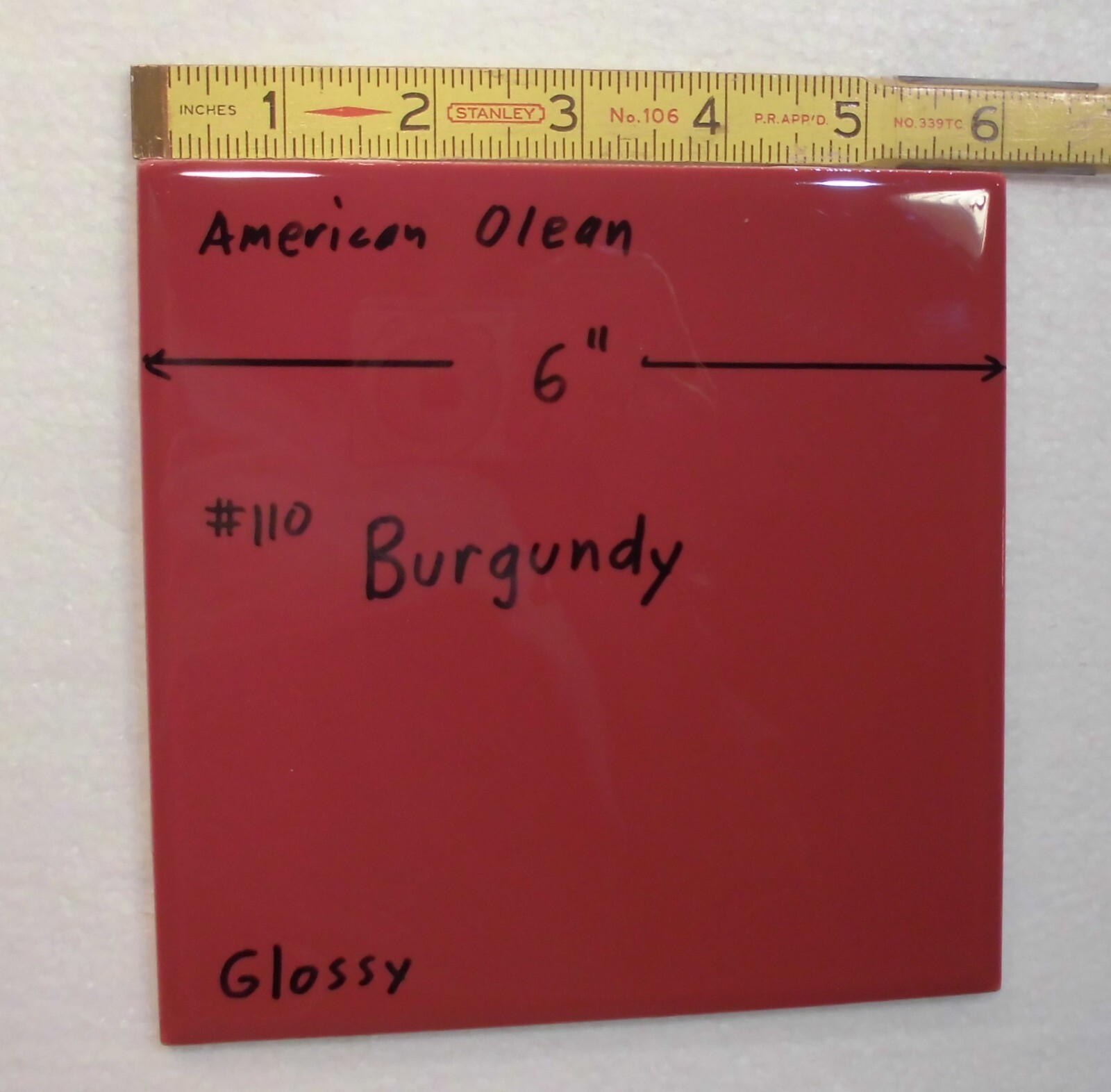 1 pc. Burgundy: 6″ X 6″ Glossy Ceramic Tile by American Olean Co. New Stock