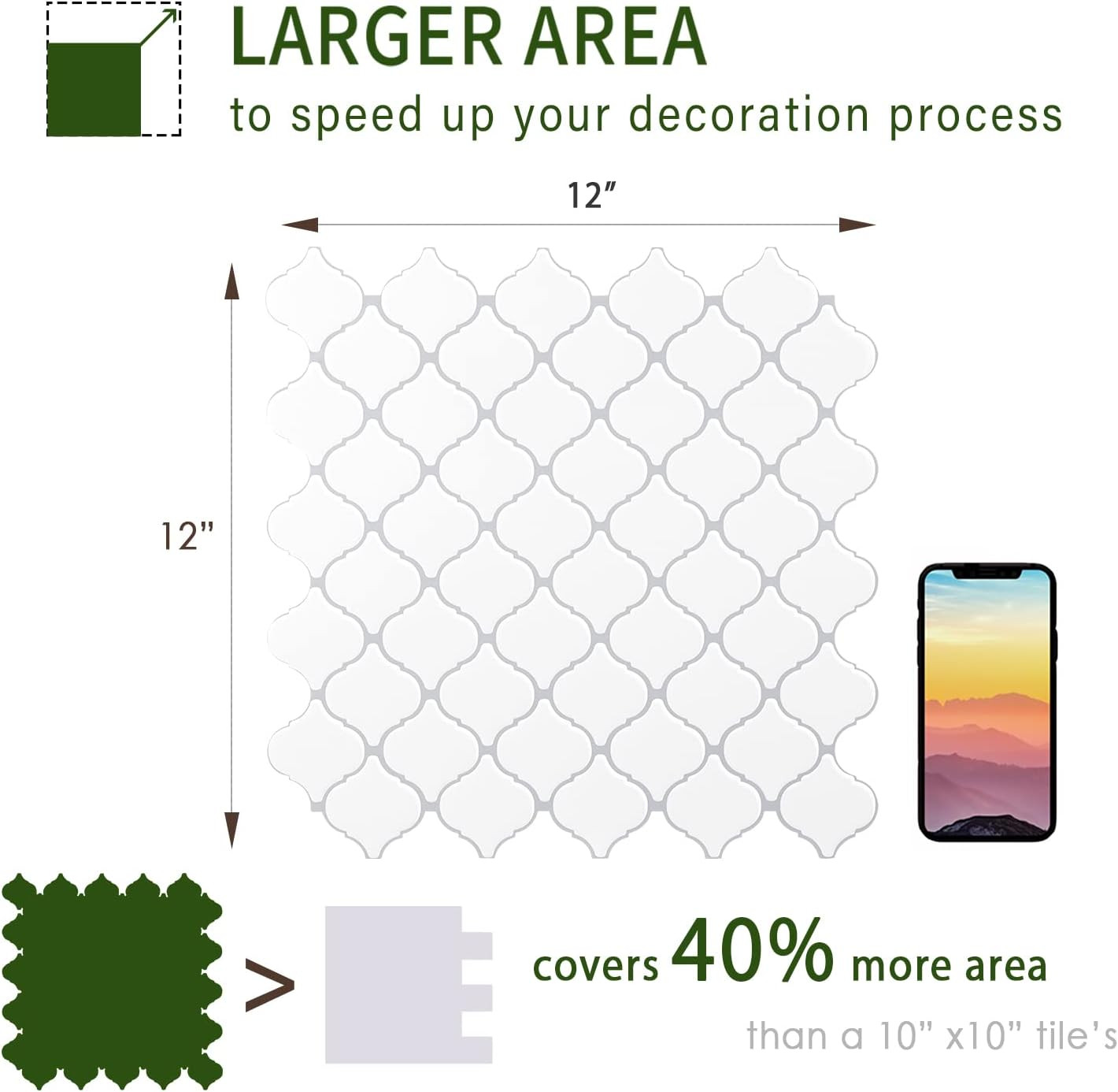 STICKGOO Arabesque Peel and Stick Backsplash, 12”X12” Vinyl Backsplash Tile for