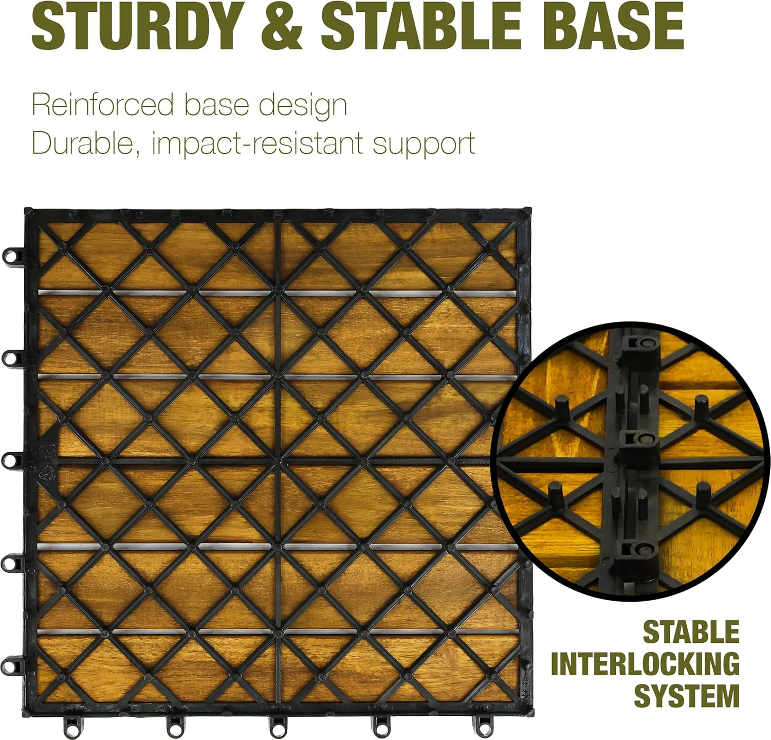 Premium Acacia Wood Interlocking Deck Tiles, 9 PCS 12″x12″x0.9″ Floor Tiles, Wat