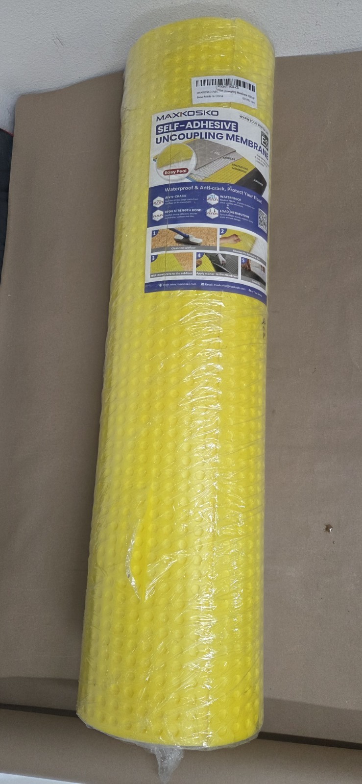MAXKOSKO 108 Sq Ft Self-Adhesive Uncoupling Membrane, 1/8″ (3 mm) Thick…