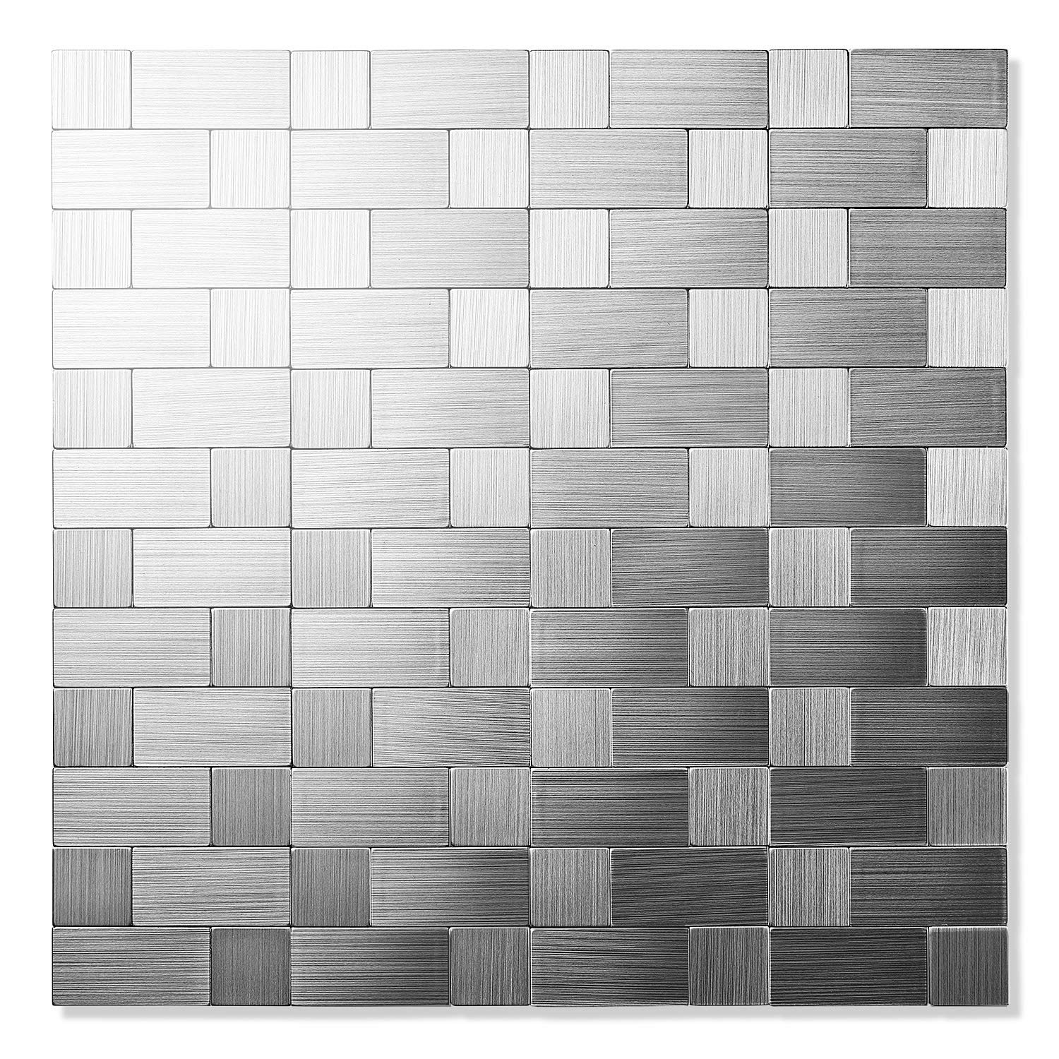 10-Sheet Peel and Stick Kitchen Backsplash, Stainless Steel Metal Tiles, 12″x12