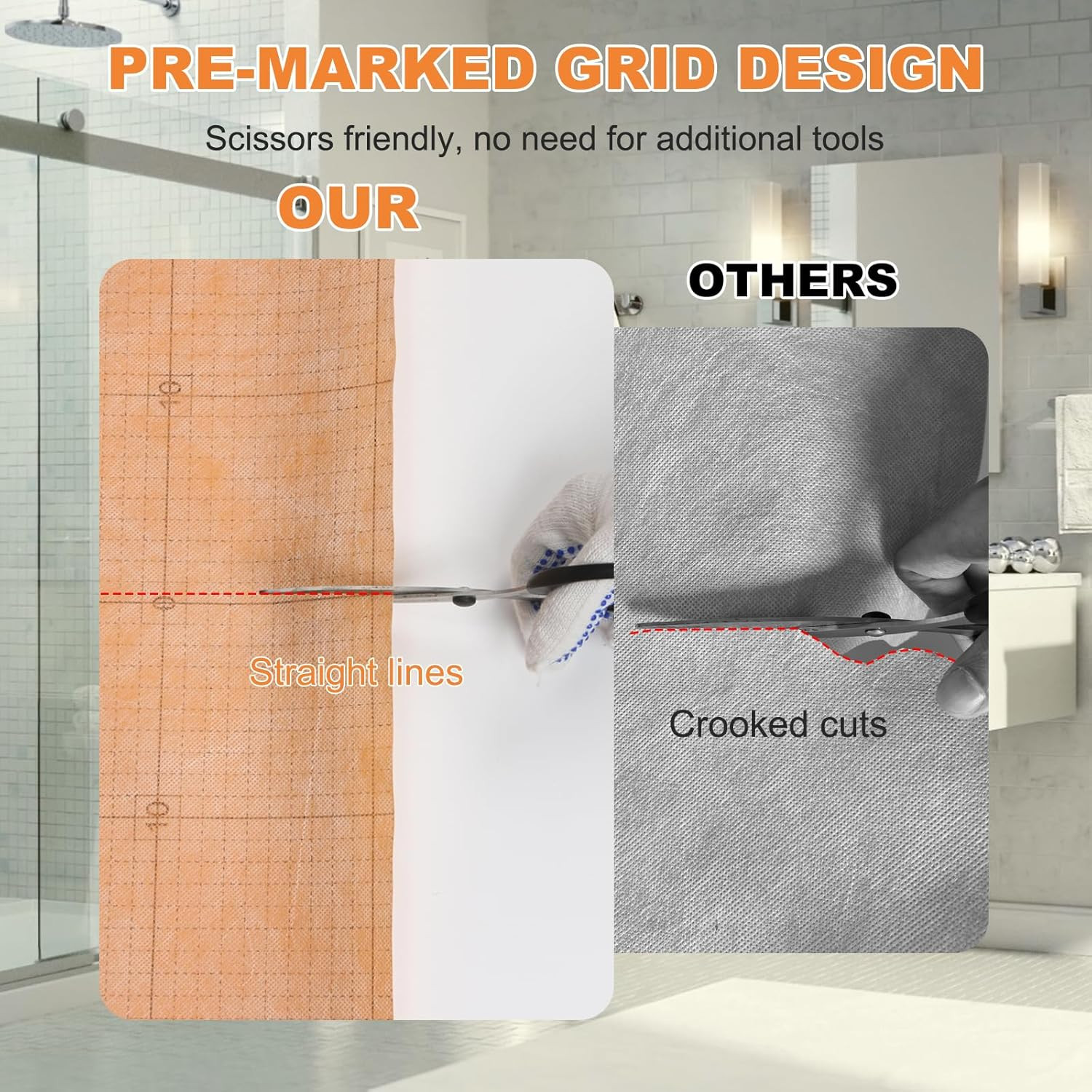 108 Sq Ft Waterproof Membrane with Pre-Marked Grid Design, 3.3 FT X 33 FT Roll,