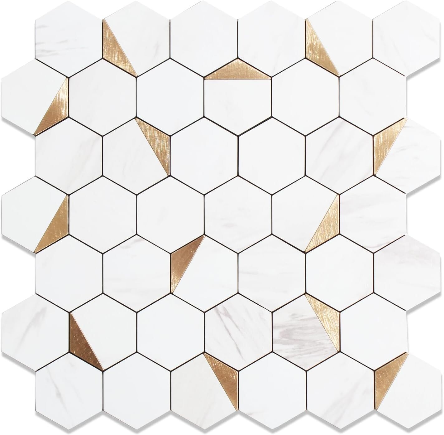 10-Sheet Hexagon Peel and Stick Backsplash Tile 12×12 inches Carla White Mixed M