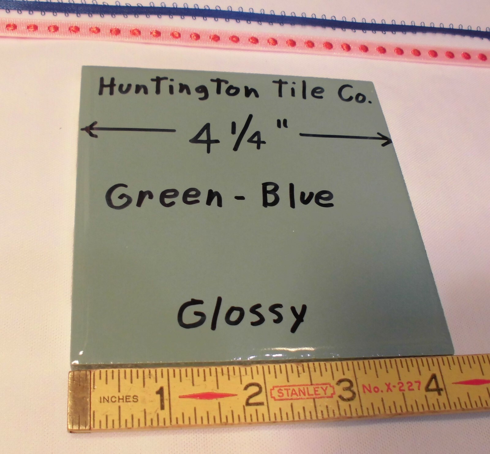 6 pcs. Glossy Ceramic Tiles *Green-Blue* 4-1/4″ Made USA by Huntington Co. NEW