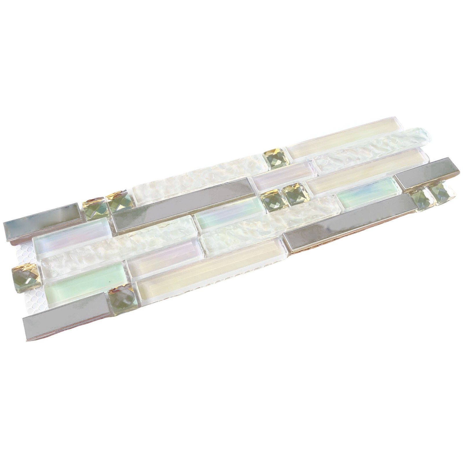 Glass Metal Tile Iridescent White Mirror Stainless Steel Linear Wall Tiles