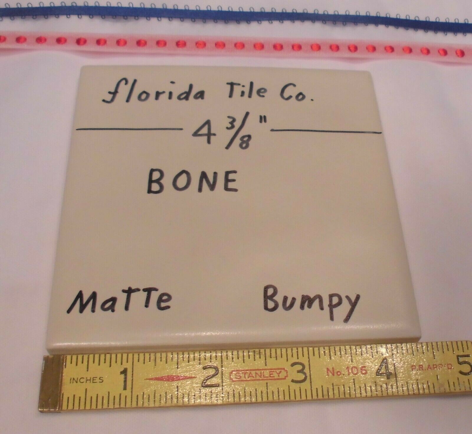 1 pc. Bone: Bumpy Matte Ceramic Tile 4-3/8″ by Florida: Big Thumb Prints, New