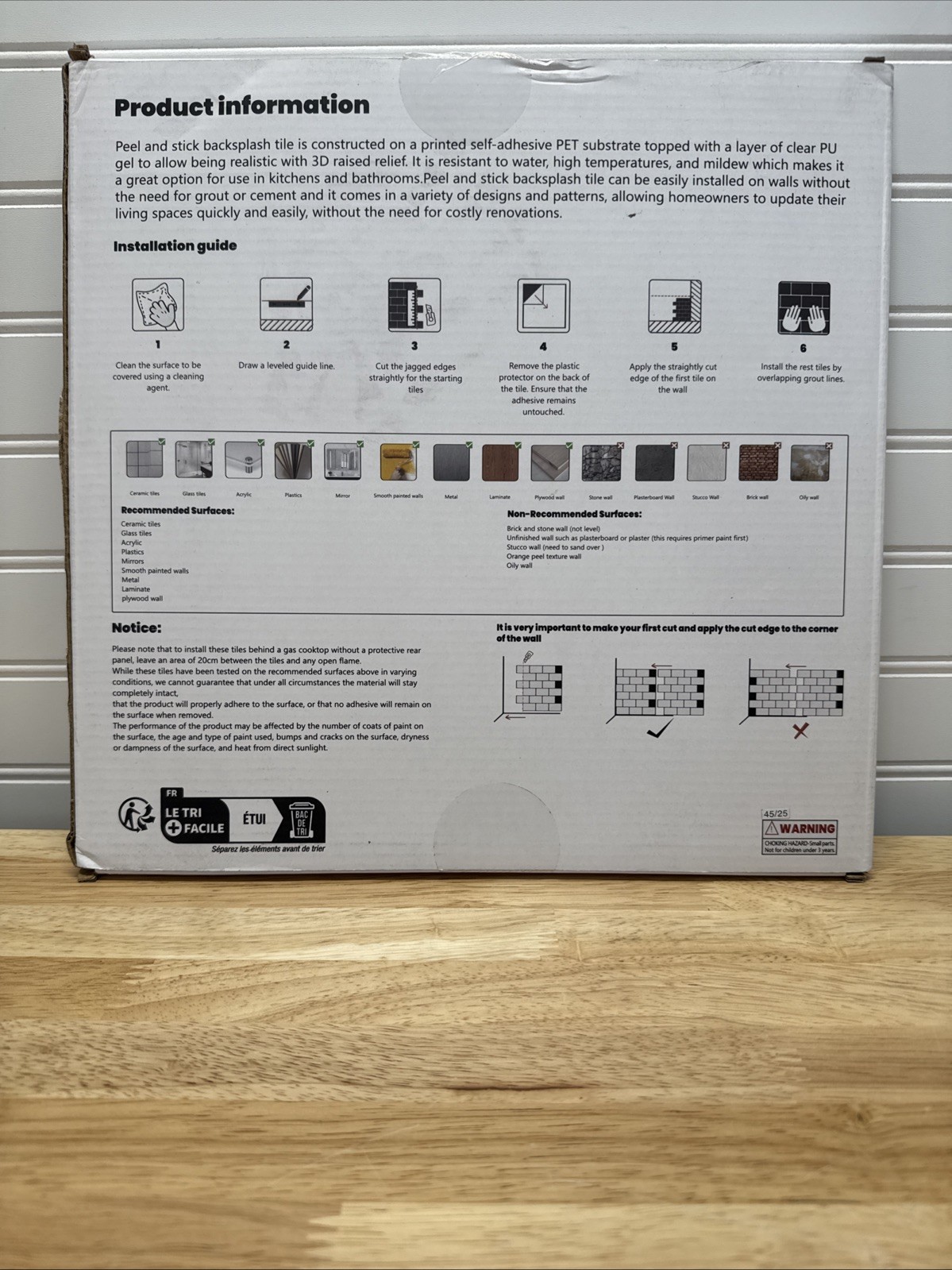 Art 3d Peel and Stick Tiles: White with White Grout – 10 Stickers Per Pack