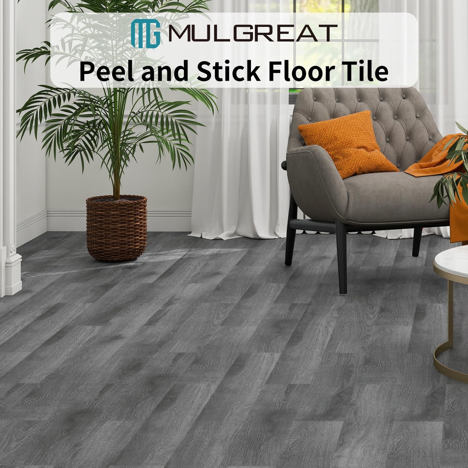 Peel and Stick Floor Tile, 54 Sq.Ft 36 Pieces 36″x6″ Long Vinyl Flooring, 1.5…