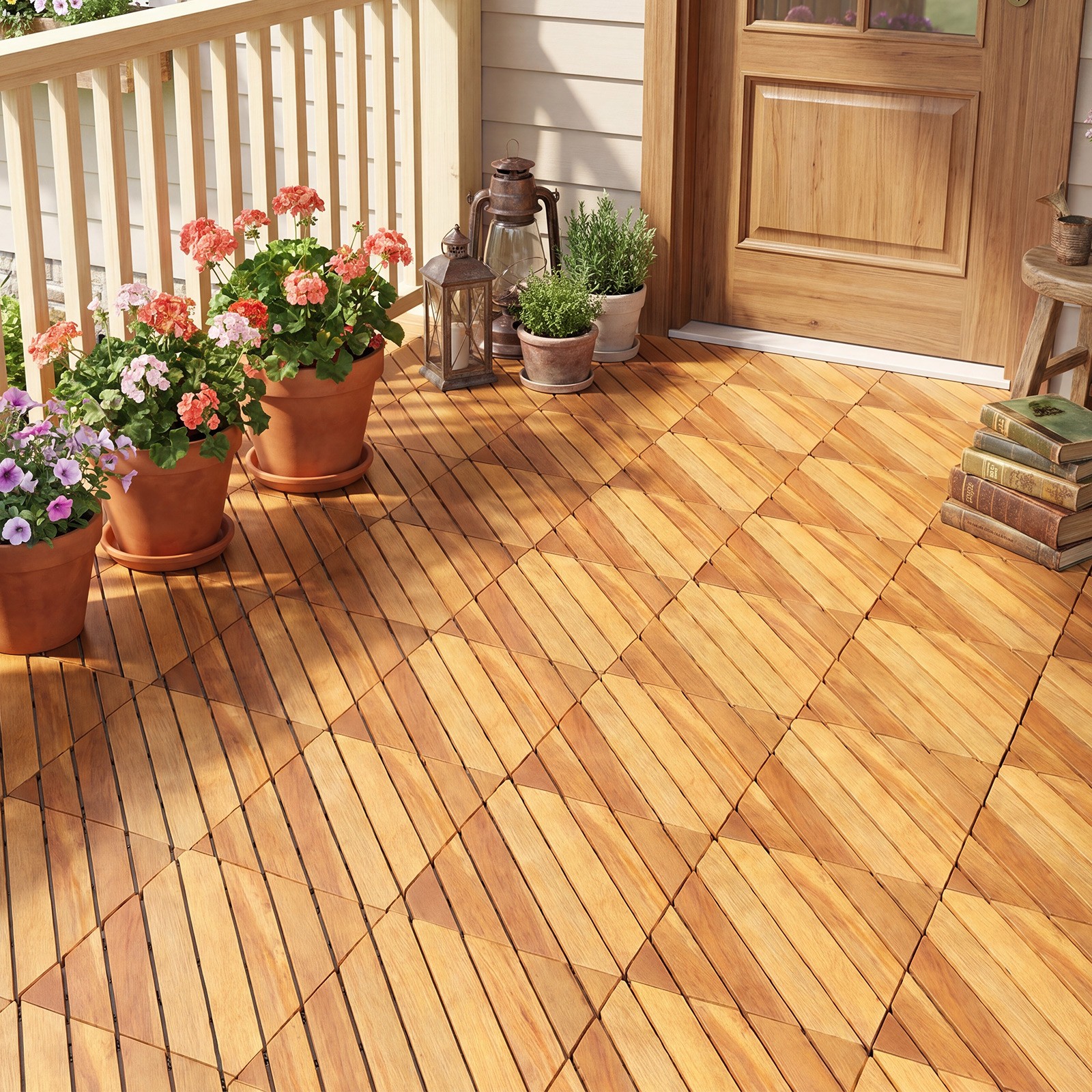 12″ x 12″ Acacia Wood Interlocking Deck Tiles48 PCS Waterproof Flooring Tiles