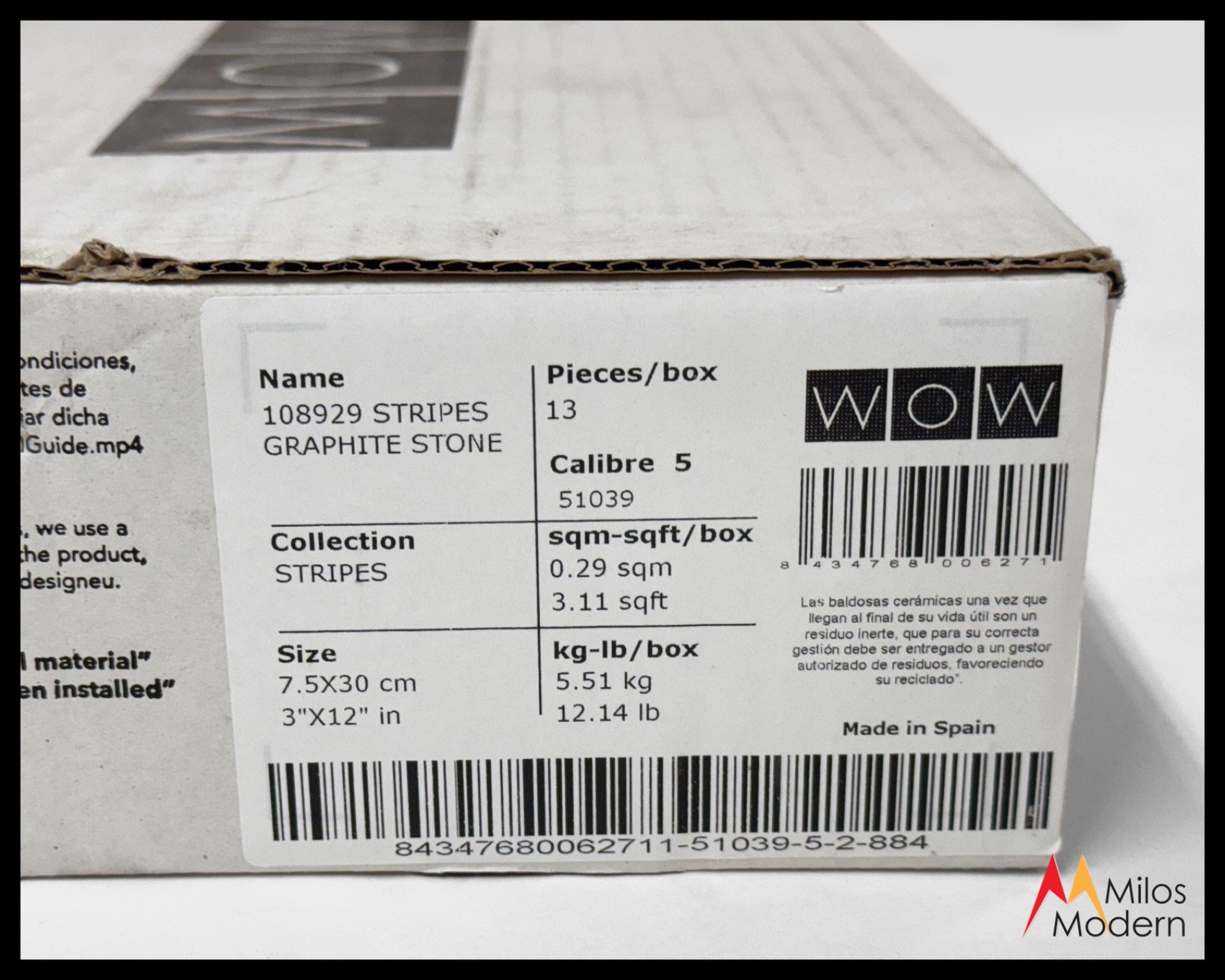 WOW Stripes Tile Black Graphite Stone – Spain 3×12 – 13 Pc/Box 48 Boxes Avail