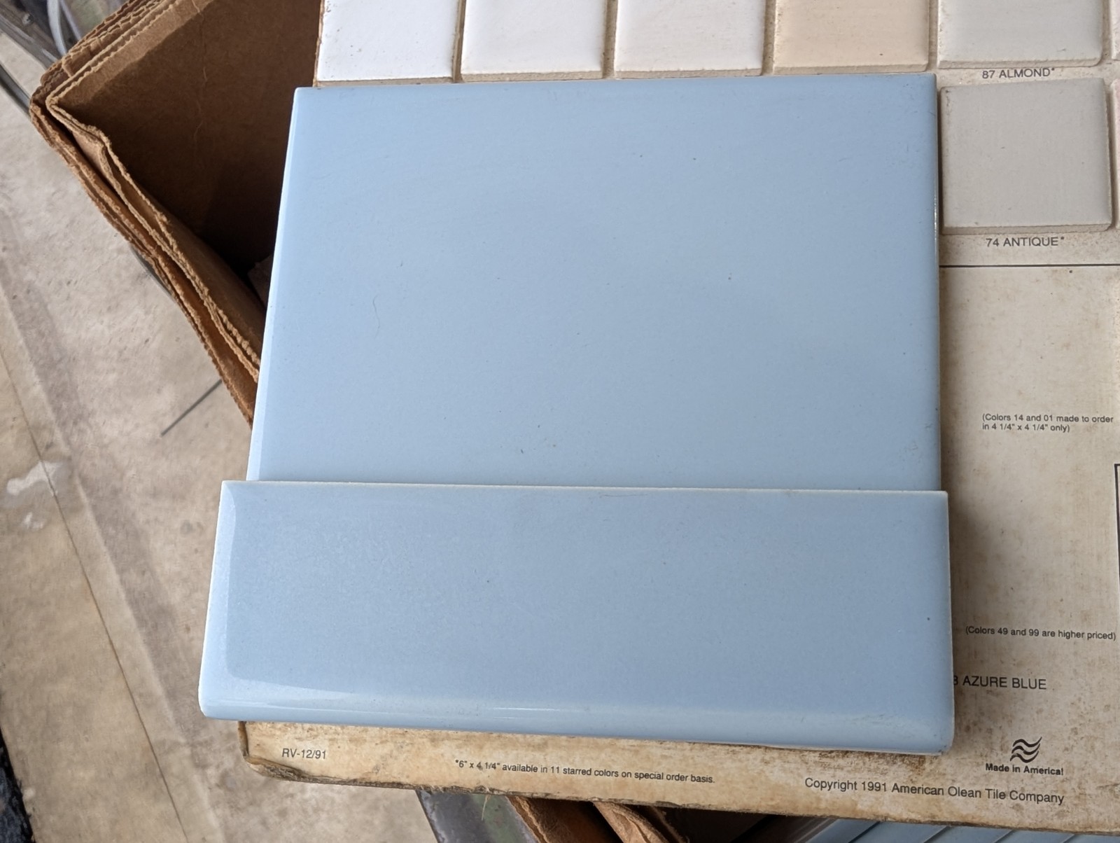 2 pcs of American Olean Ceramic Tile Bullnose 2×6 S4269 Bright Azure Blue #28