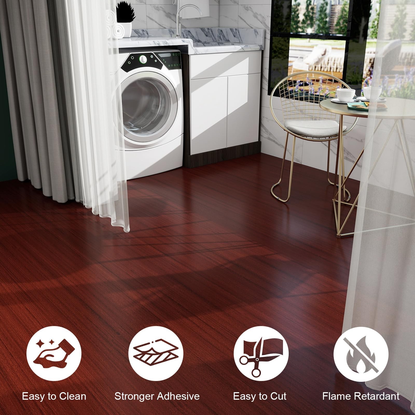 Wood Grain Vinyl Flooring Roll Thicken Peel and Stick Floor Tiles Self-Adhesi…