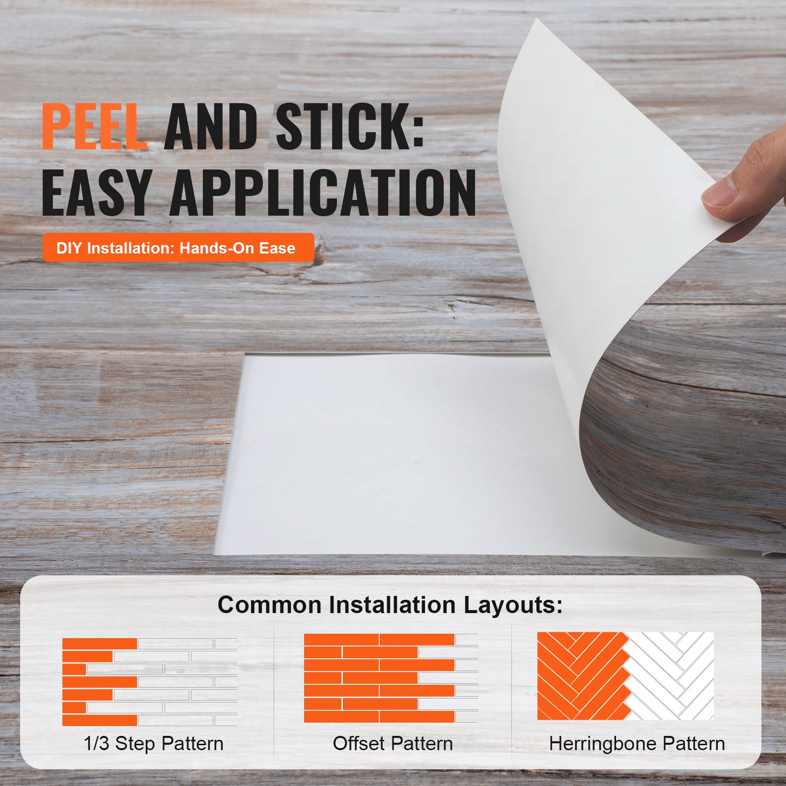 VEVOR Self-Adhesive PVC Vinyl Floor Plank Wood Tiles Peel Stick 36PCS 54 sq.ft