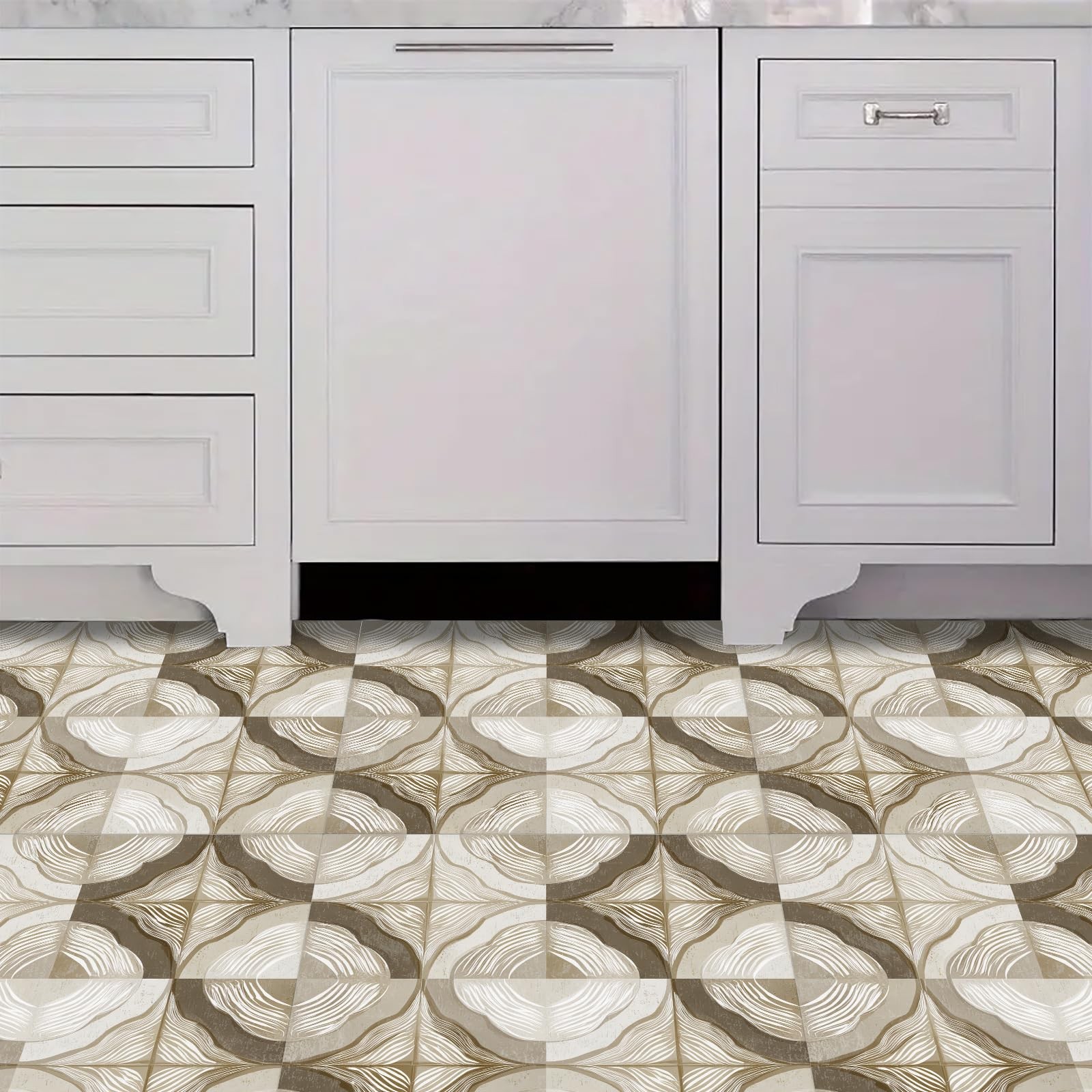 10pcs Floor Tiles Self Adhesive 12×12 Inch Beige and Brown Peel and Stick Vin…