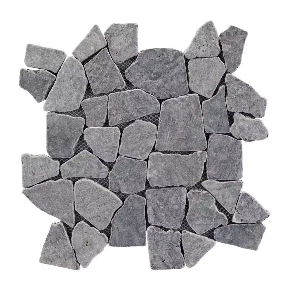 Full Eclectic 18 In. X 18 In. Stone Grey Marble Tumbled Wall and Floor Tile (10.