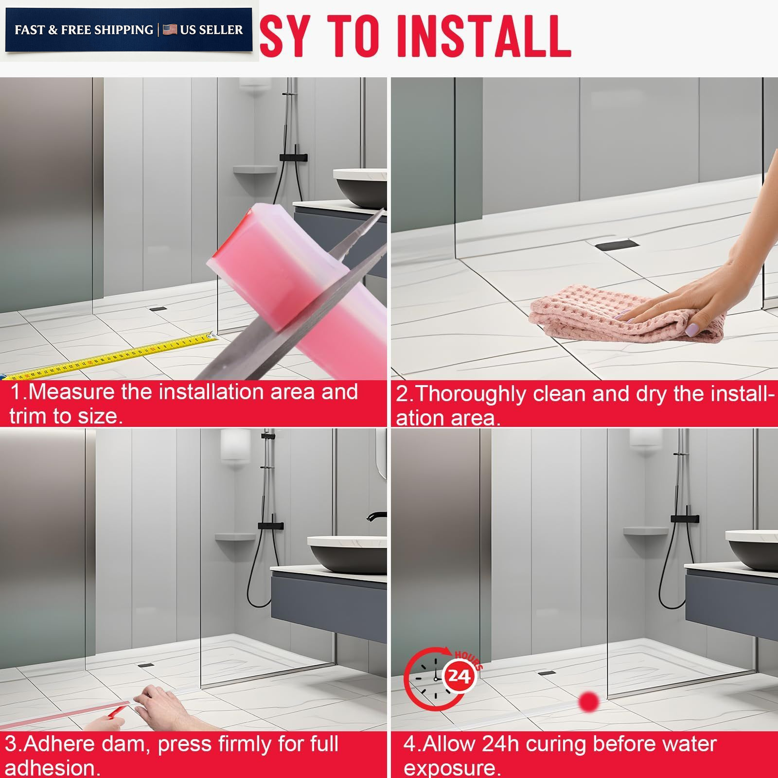 Shower Threshold Water Dam Guard – Self-Adhesive Silicone 39inch, Transparent