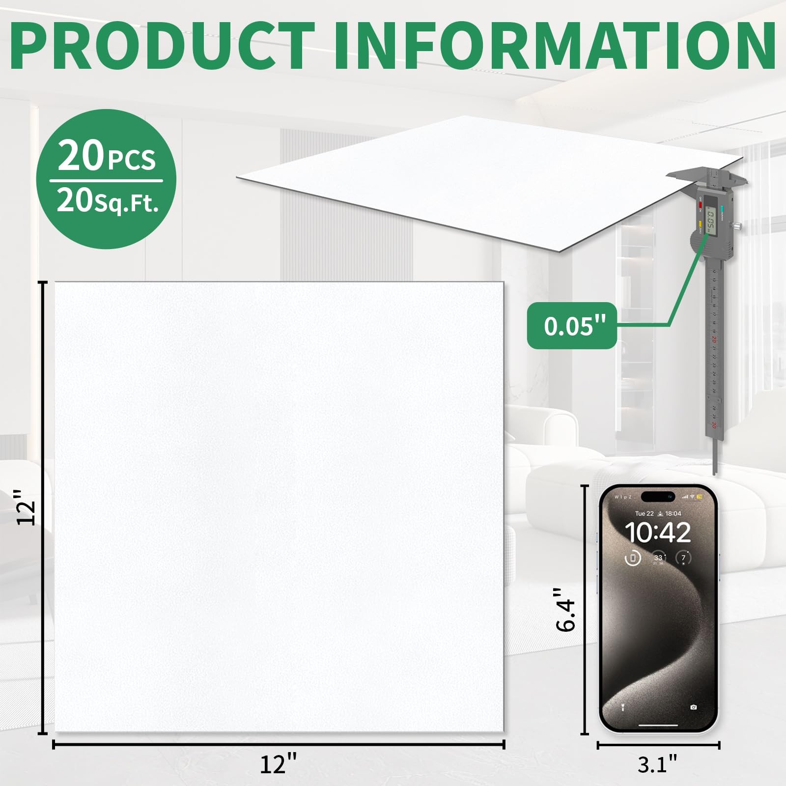 Zrjt Peel And Stick Floor Tile 20-Pack 20 Sq.Ft Matte Pattern Flooring 12 X 12