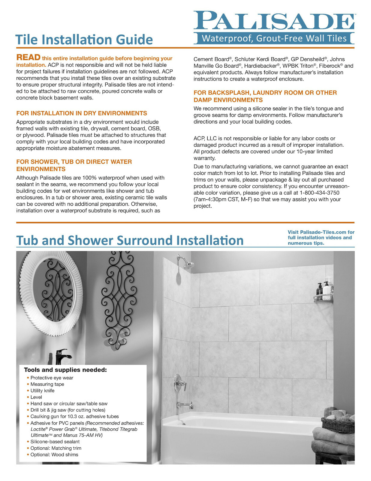 Palisade Plank Tile Shower and Tub Surround Kit