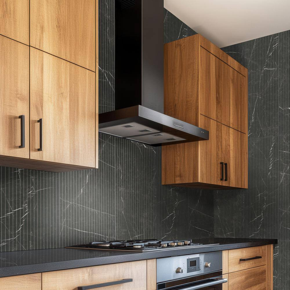 Urban Bamboo Marmi Noir 16 In. X 48 In. Satin Fluted Ceramic Wall Tile (15.51 Sq