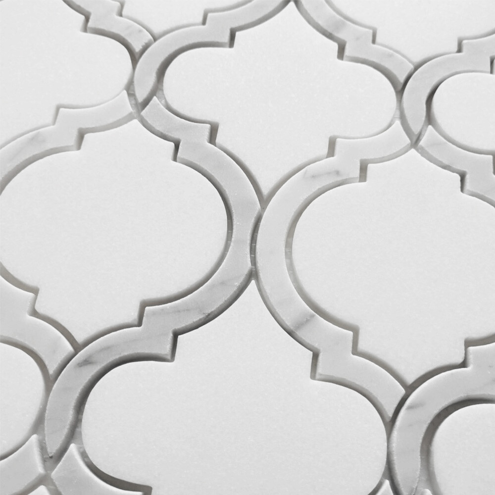 T89AXH Thassos White Marble Arabesque Baroque Lantern Waterjet Tile Honed