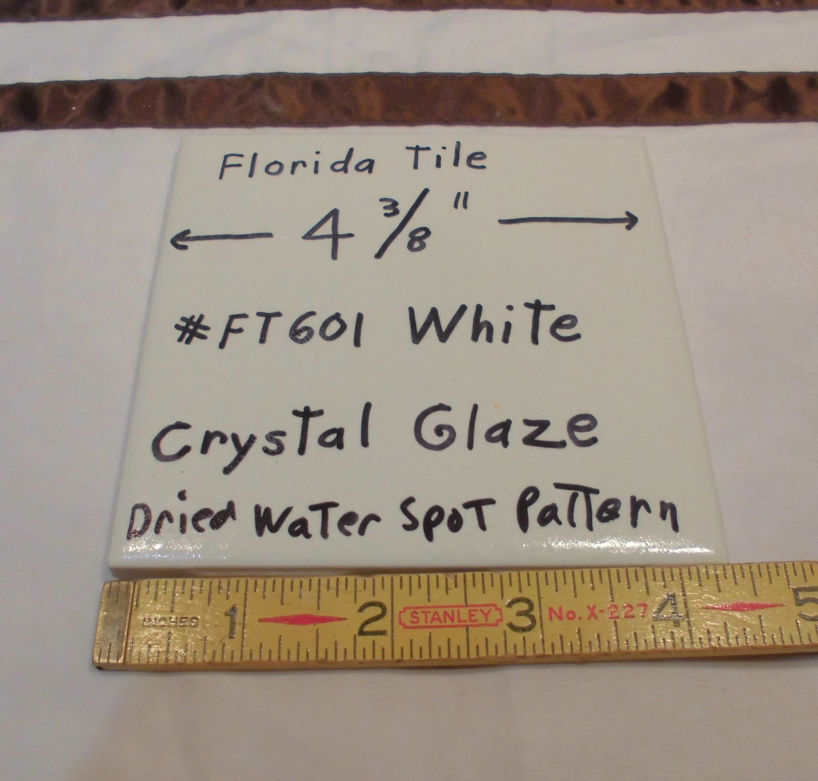 1 pc. *White* Ceramic Tile 4-3/8″ Crystal Glazed by Florida Tile Co. (NOS)