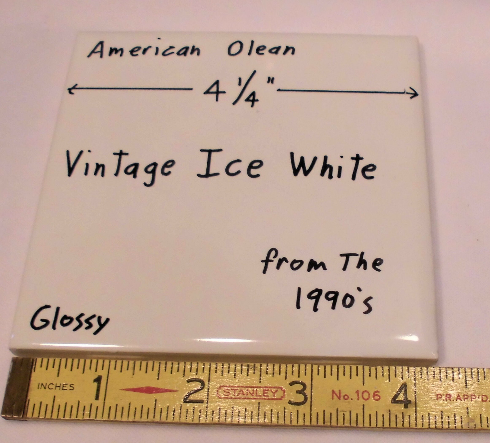 1 pc. Vintage: *Ice White* Glossy Ceramic Tiles by American Olean…4-1/4″ NEW