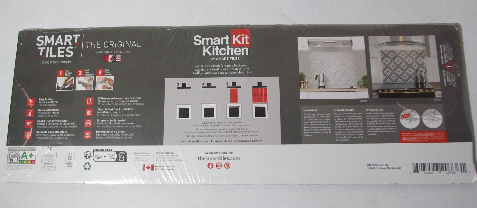 NEW 4-PACK SMART TILES PEEL AND STICK KITCHEN BACKSPLASH WALL TILES SICILE GRAY