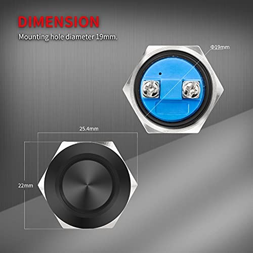 12V Momentary Horn Push Button Switch Black Metal Waterproof Round 19mm