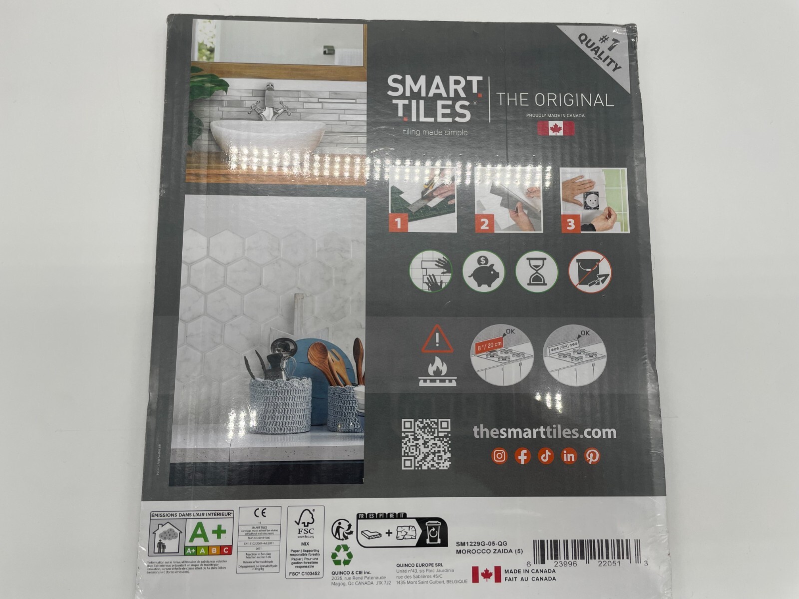 SMART TILES PEEL AND STICK BACKSPLASH TILES 5 SHEETS OF 11.43X9 INCHES BRAND NEW