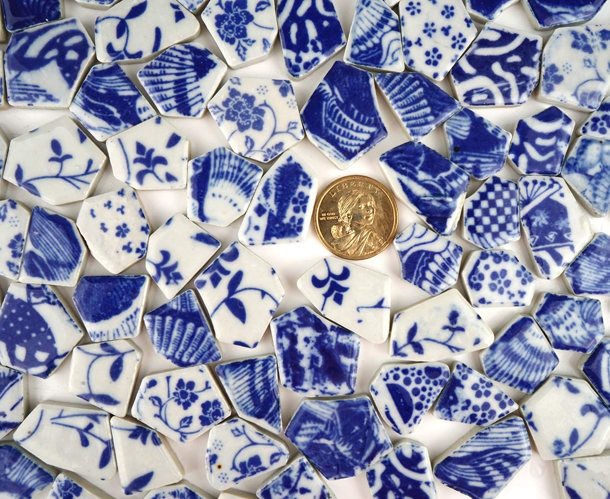 Broken Ceramic China Tiles Assortment Blue and White Porcelain Pieces