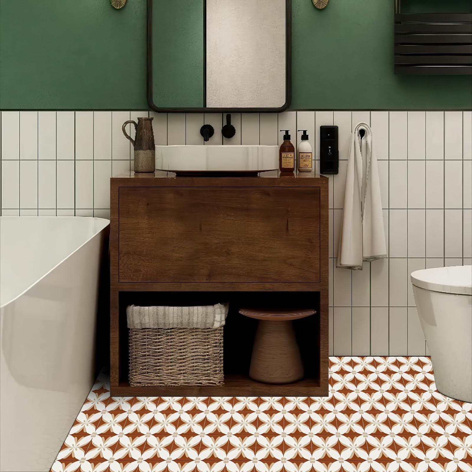 White Beige Brown Petal Pattern Floor 12×12 Vinyl Tile