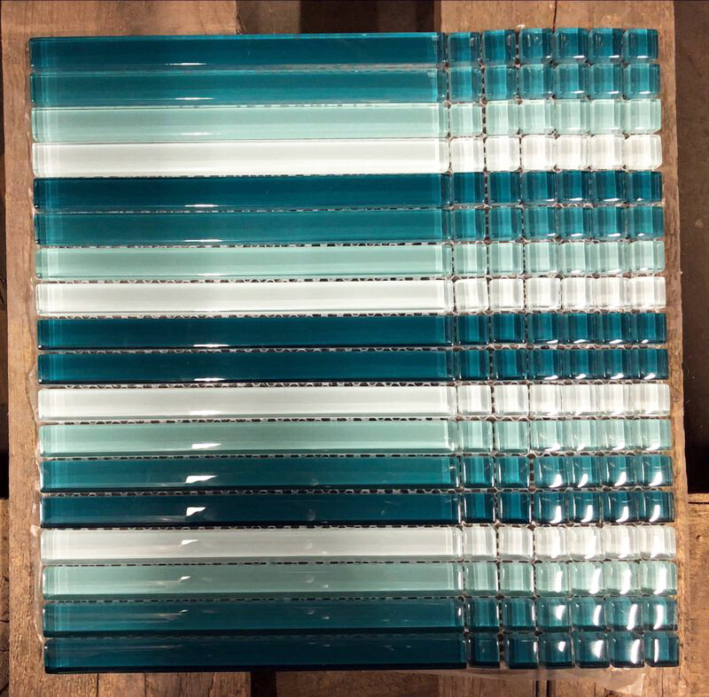 Turquoise Blue Random Square Rectangle Sized Crystal Glass Mosaic Wall Tile