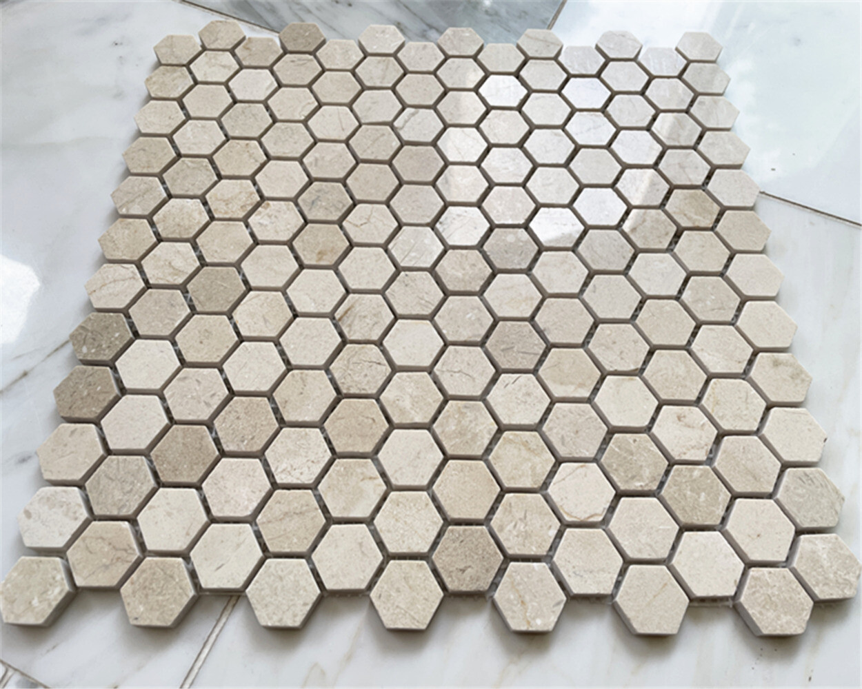 M31XP Crema Marfil Marble 1 inch Hexagon Mosaic Tile Polished