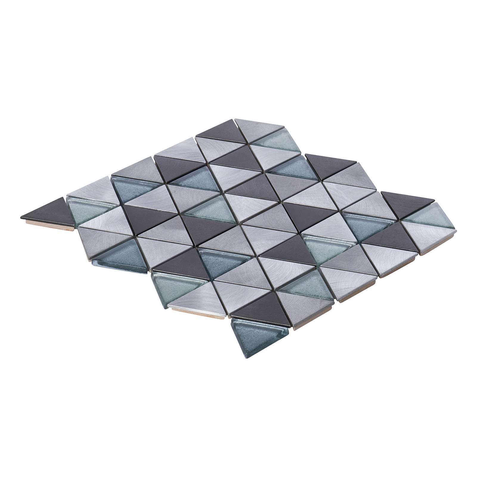 Gray Aluminum Metal Crystal Glass Triangle Mosaic Tile Kitchen Wall Backsplash