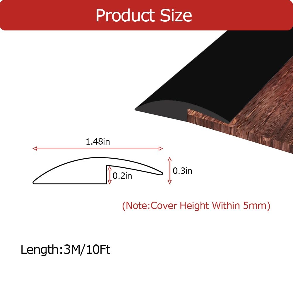 Aroilder Carpet Floor Transition Strip 10Ft, Self-Adhesive 10Feet, Black