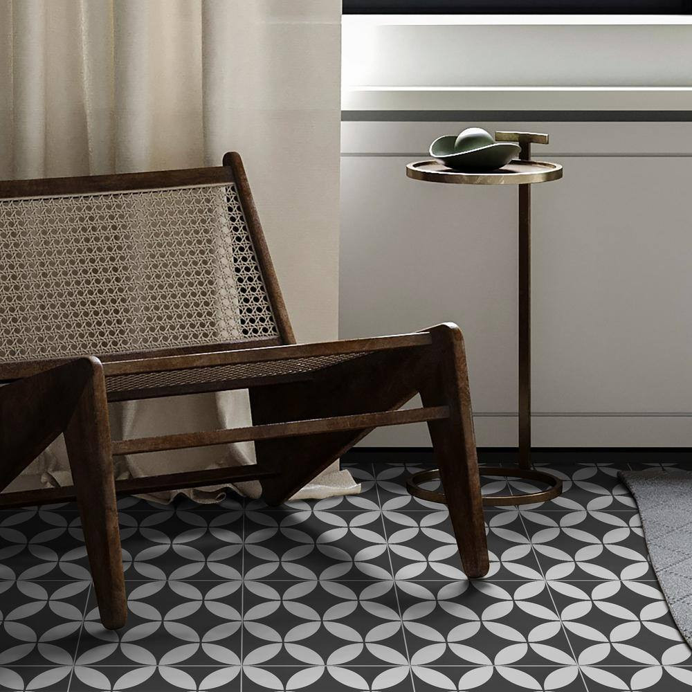 Patterned Gray 9 In. X 9 In. SPC Coin Peel and Stick Backsplash Wall and Floor T