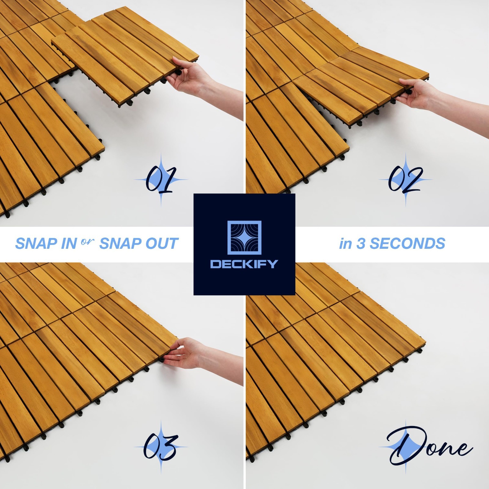 9Pcs Acacia Wood Interlocking Patio Deck Tiles 12″x12″ Waterproof Outdoor Floori