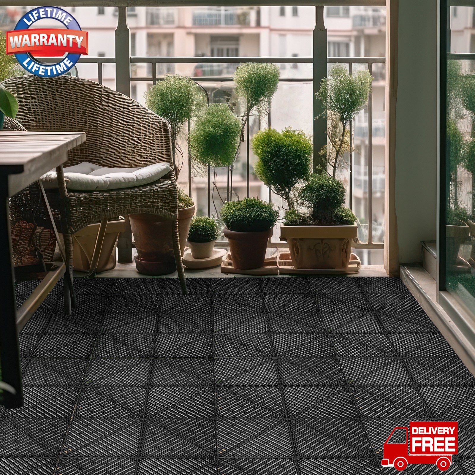 25 PCS Interlocking Garage Floor Tiles Deck Tile Water Drainage 15.75×15.75″